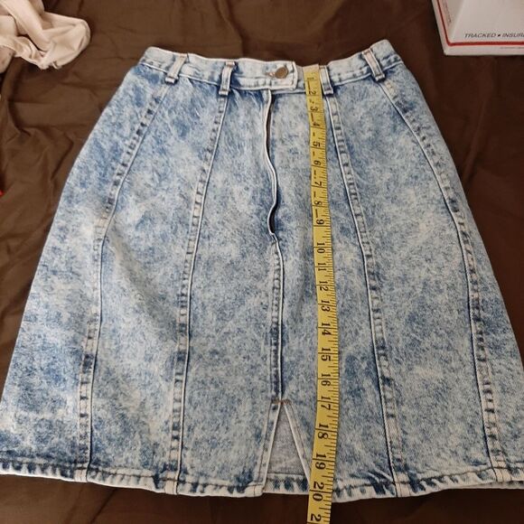 Vintage Chic High Waisted Knee Length Stonewash Acid Wash Denim Skirt Small - Picture 7 of 10